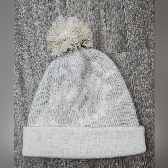 Nike Accessories - Nike White and Cream Beanie with Removable Pom-Pom